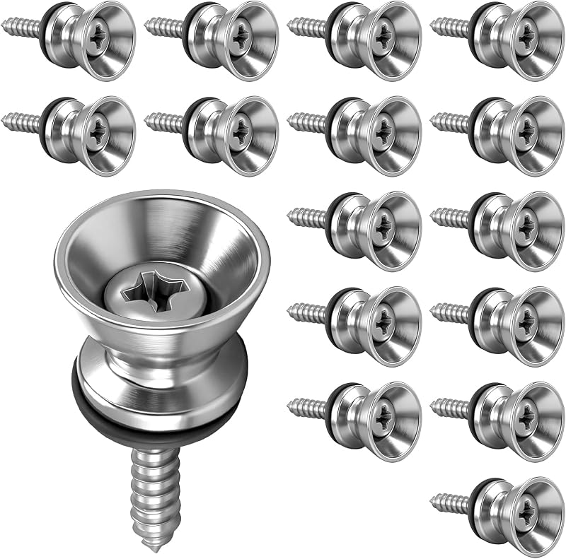 16pcs Guitar Strap Button, Lock Pins Metal Guitar Strap Locks Set with Screws Anti-slipping Guitars Straps Lock Parts Accessories for Acoustic, Ukulele, Martin, Banjo, Electric And Bass Guitars