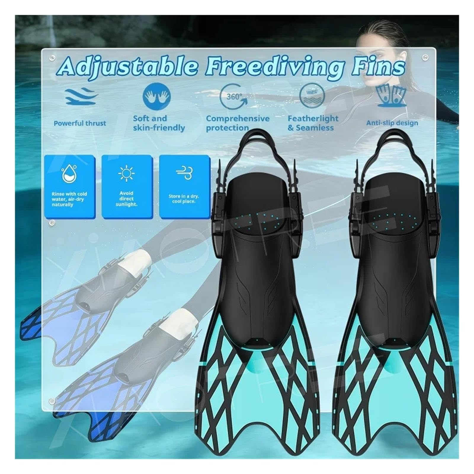 Pinne for immersione regolabili con tallone aperto Pinne for snorkeling in morbido silicone antiscivolo(Green,L/XL)