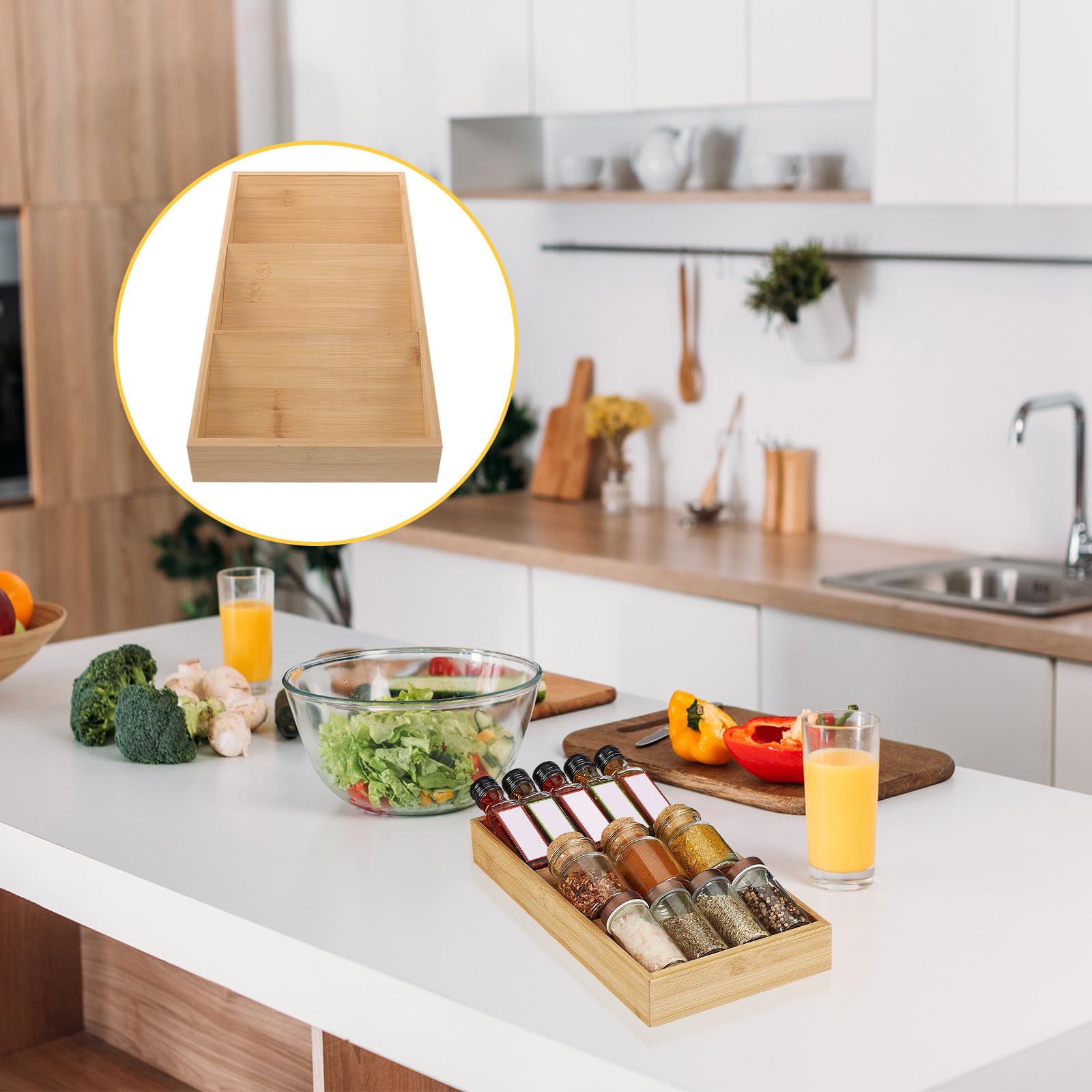 Beavorty Estante de Especias de Bambú de 3 Niveles para Encimeras, Organizador de Condimentos y Recipientes, Almacenamiento de Cocina Versátil y Compacto para Tarros de Especias