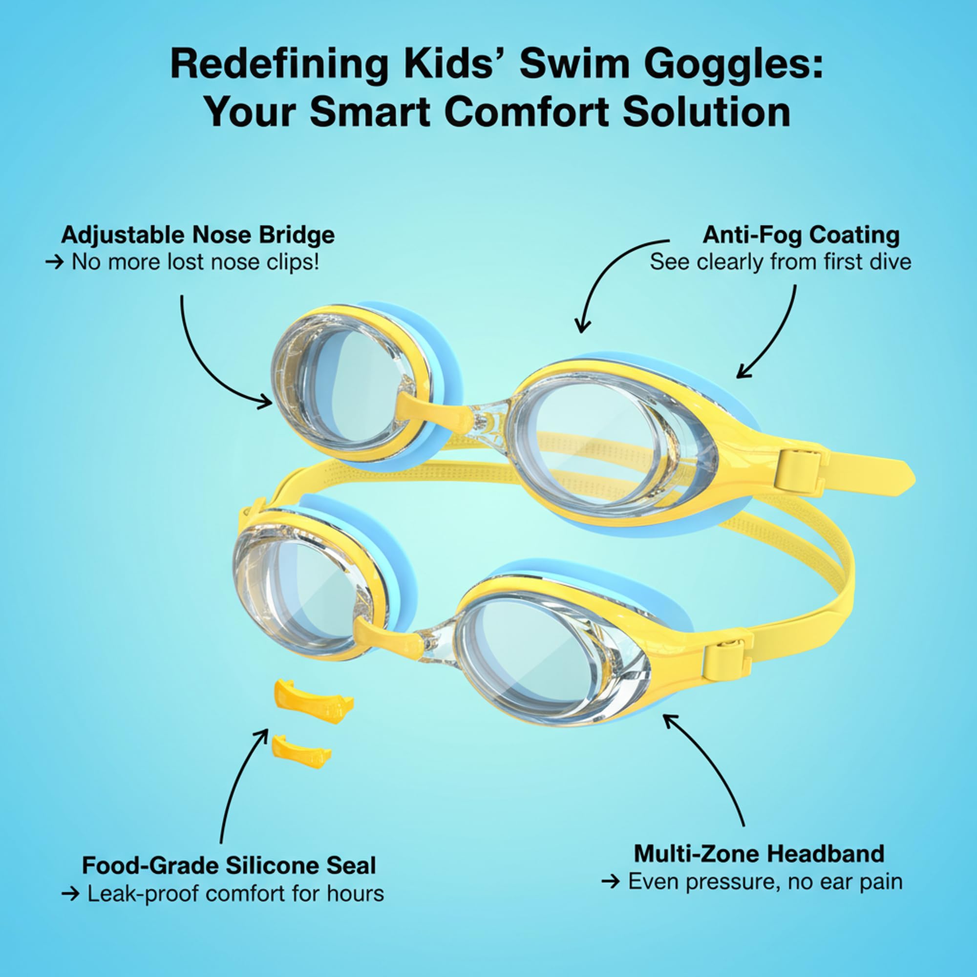Occhialini Nuoto Bambini, Occhiali Piscina Anti-Appannamento HD, Protezione UV, Regolazione Rapida, Guarnizione in Silicone, Occhialini Piscina Unisex per Bambini dai 3 ai 14 - 2