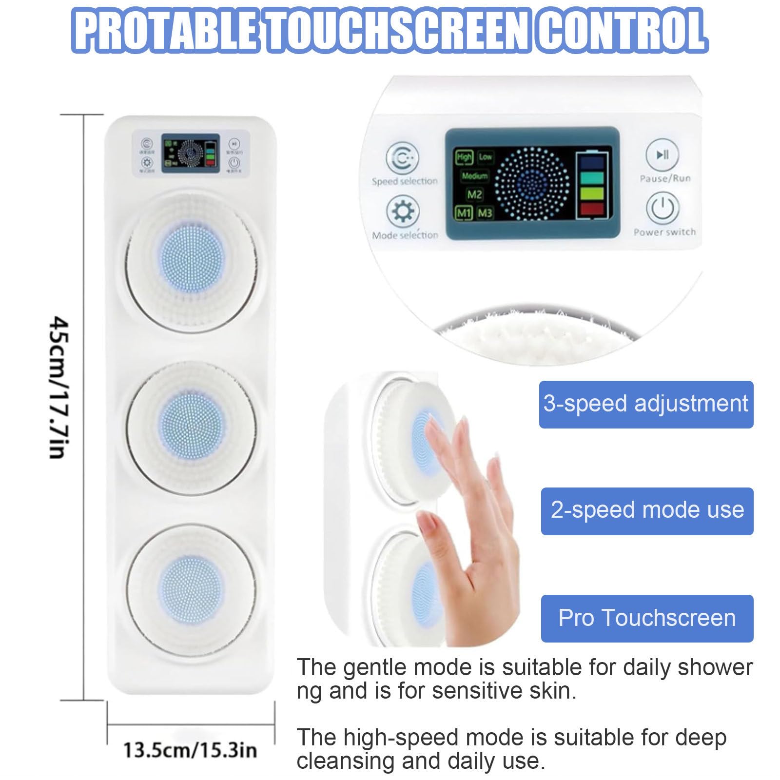 Elektrische Wand-Körperbürste – Anto Peeling-Duschbürste Mit Automatischer Geschwindigkeitsanpassung, 3 Geschwindigkeitsstufen Und 3 Rotierenden Bürsten, 2026 Dusch-Rückenbürste