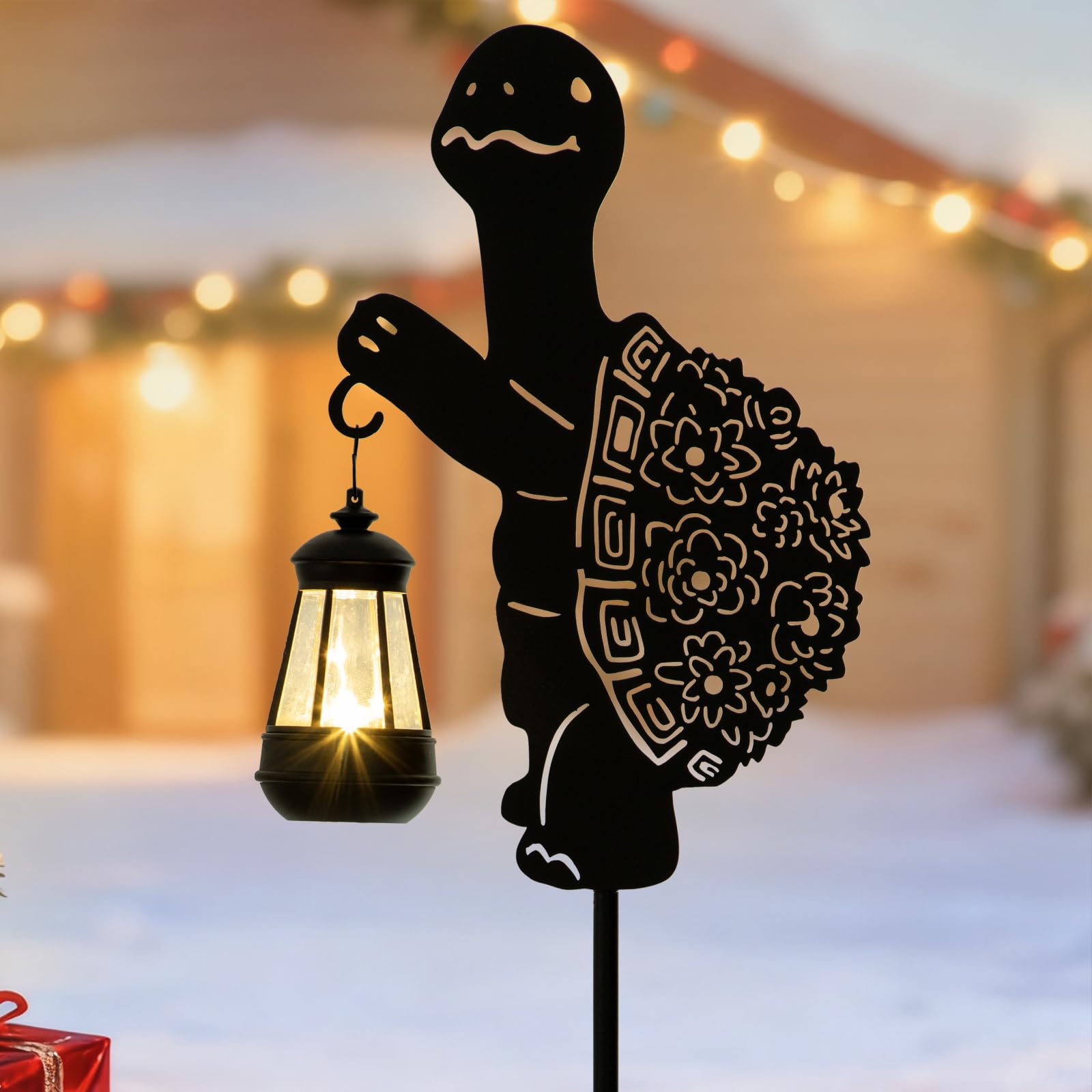Yourongmao Solar Tortoise Garden Stakes Outdoor Unique Gift Ideas Decor Metal Tortoise Holding Solar Lantern Decorative Outdoor Stakes for Patio, Lawn, Yard and Pathway