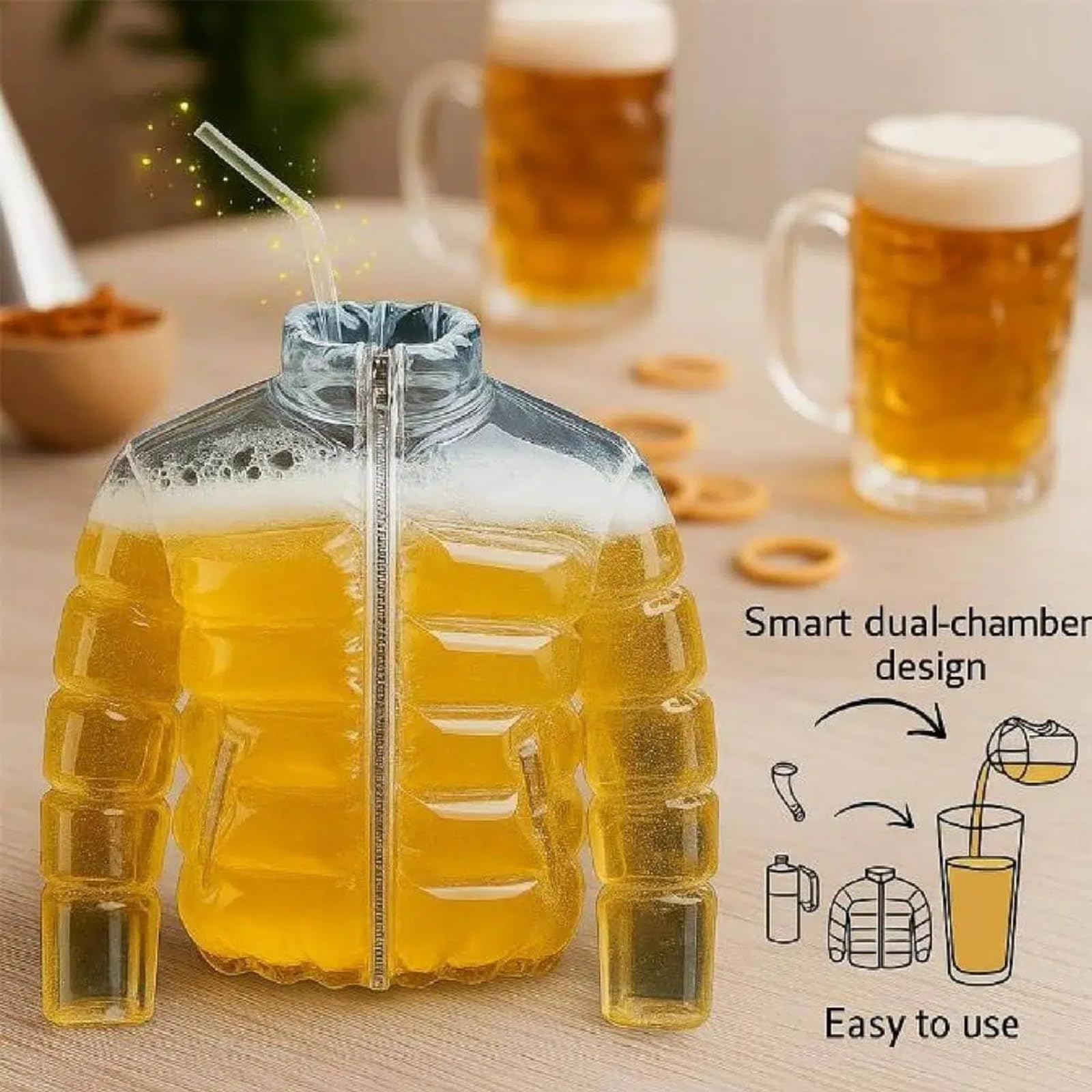 Chaleco relleno de cerveza transparente chaqueta de cerveza con grifo pajita amortiguador inflable chaqueta de cerveza divertida chaquetas para beber Oktoberfest cerveza, regalos para piscinas de