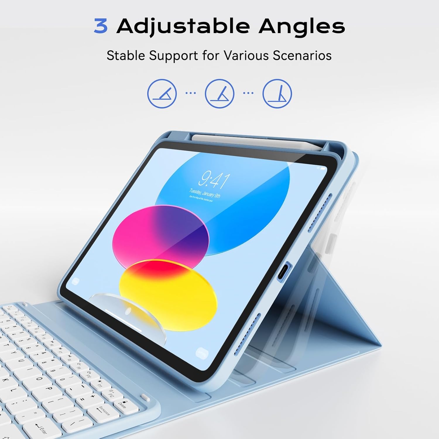 aoub Compatible for iPad A16 Case with Keyboard 11th /10th Generation 2025/2022, Multi-Touch Trackpad, 7 Color Backlit, Detachable Bluetooth Keyboard for iPad 11th/10th Gen 11 inch/ 10.9 inch, Blue