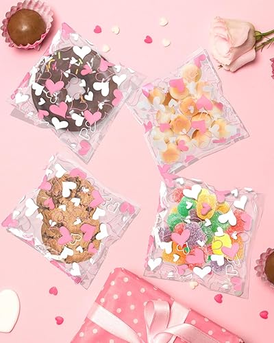 Miniatura 5 de RAYNAG 200 bolsas de galletas de amor rosa con sello, bolsas individuales de celofán para galletas, pasteles, postres, golosinas panadería