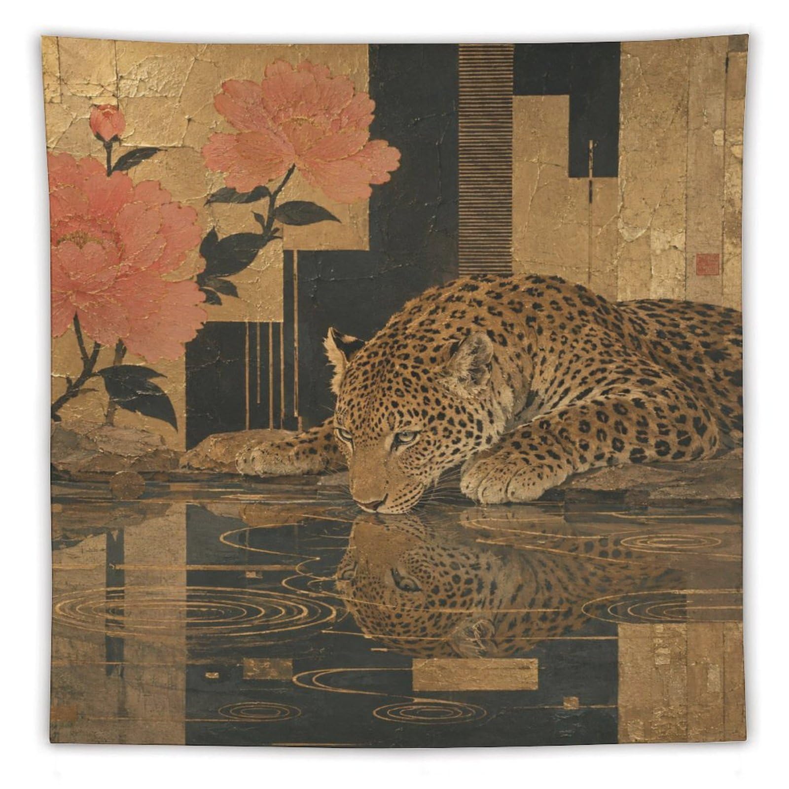 W7C8U2X3 Maximalist Leopard Wall Tapestry, Vintage Poster, Dorm Room
