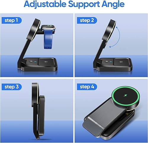 Miniatura 4 de Base de carga plegable magnética inalámbrica 3 en 1 con luz para productos Apple, estación de carga portátil Mag-Safe, compatible con iPhone