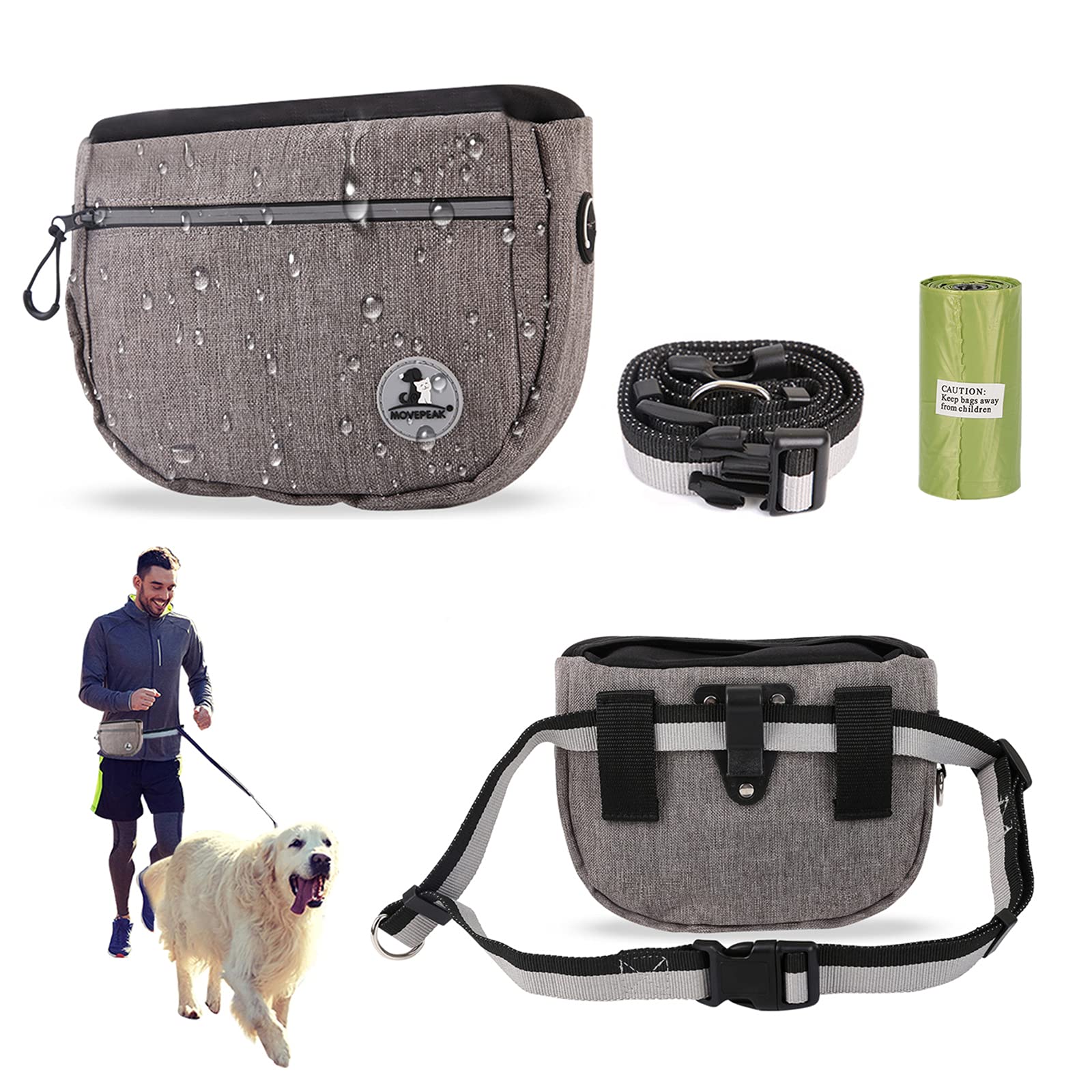 Bolsa de comida para perros Bolsa Entrenamiento Portátil Perros Alta capacidad Bolsa Premios Perro Manos Libre Bolsa Cintura ascota impermeable Ajustable Cinturón Bolsa Caca incorporada Paño Oxford