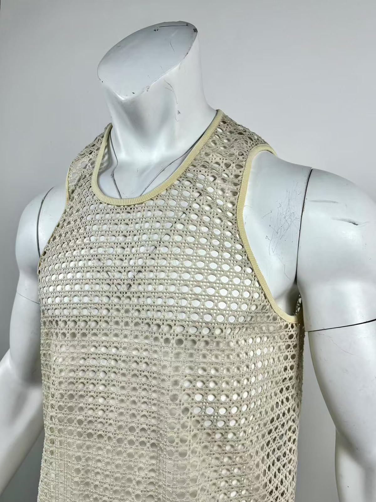 Generisch Hombres Crochet Tank Tops Hueco Transparente Chaleco de Punto Cuello Redondo Verano Camisetas de Punto