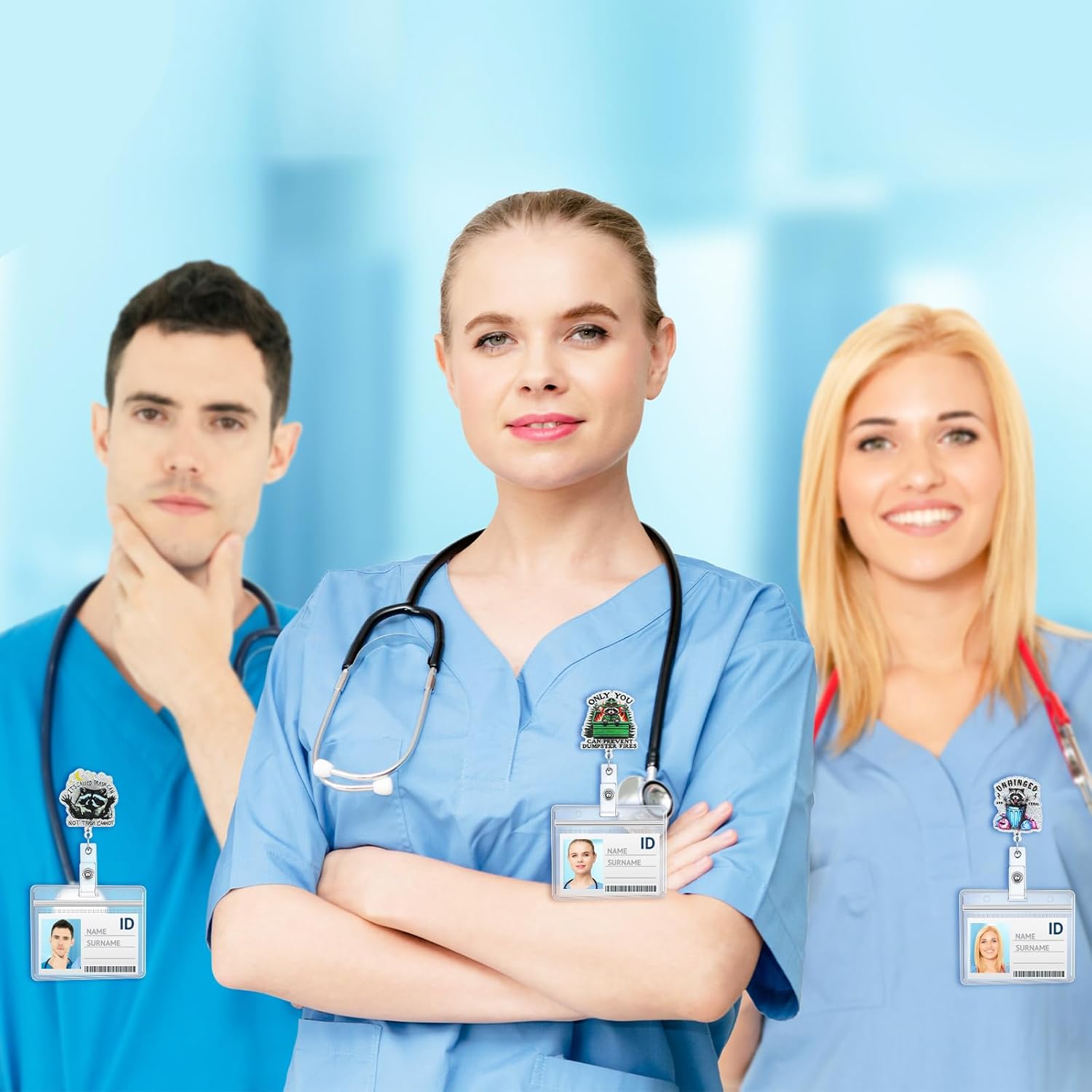 Geyoga 4 Pcs Funny Raccoon Badge Reel Retractable Funny Badge Holder ID Alligator Clip Nursing NICU Accessories for Vet Tech Nurse Doctor Medical Office Worker Teacher Raccoon Lover Gifts - Image 6