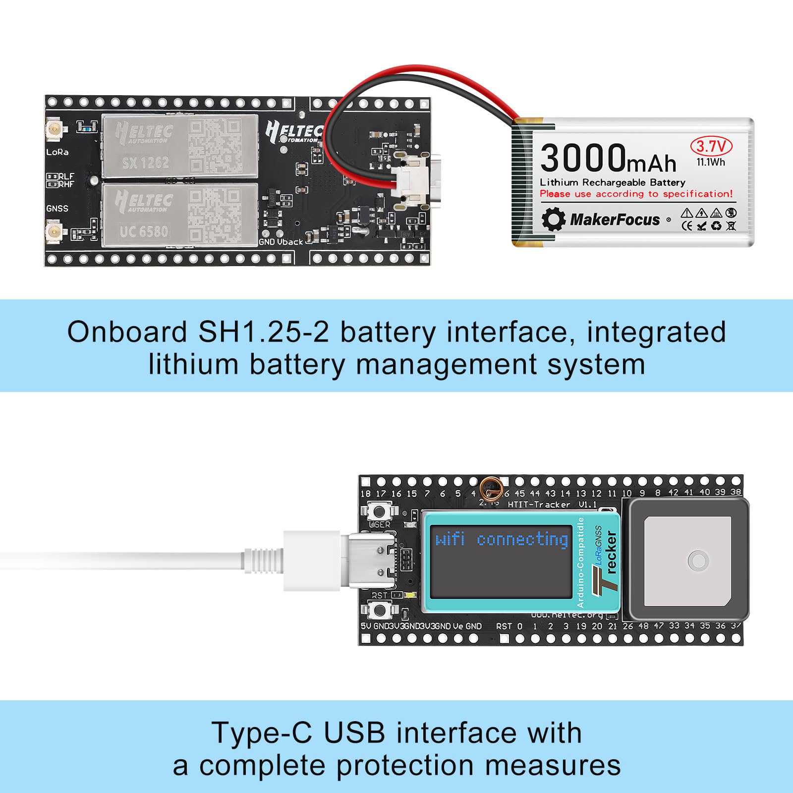 Seamuing Wireless Tracker Integrado UC6580 SX1262 863 928MHz Lora WiFi Bluetooth, Soporte GPS GLONASS Galileo, Tarjeta de Desarrollo ESP32 con Pantalla LCD para Arduino Escena Inteligente