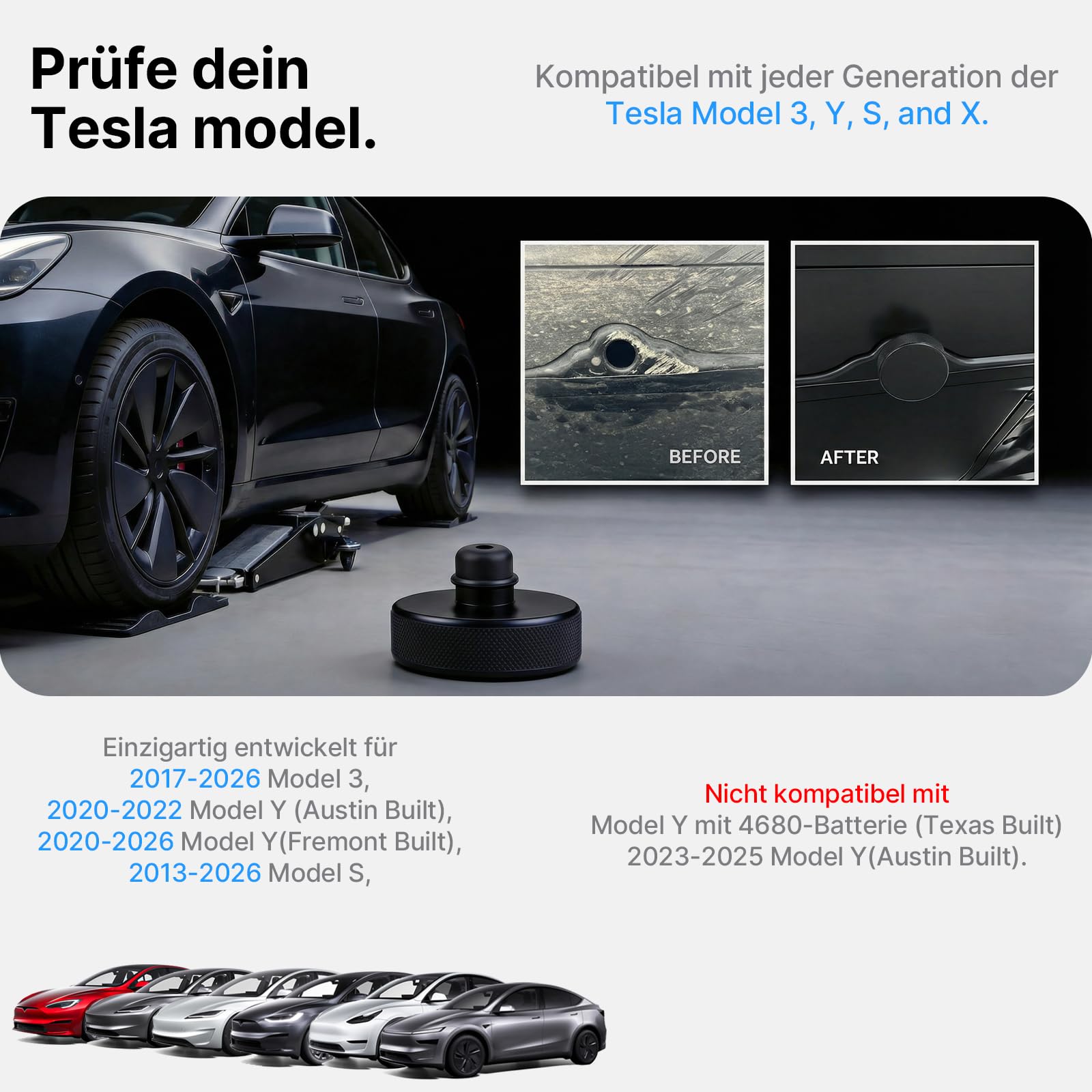 4 Stück Wagenheber Pads für Tesla Model S 3 X Y Alle Modelle | (2016-2025 & 2026 Highland/Juniper) Gummipads Jack Pads für Wagenheber mit Selbstklebend Aufbewahrungsbox