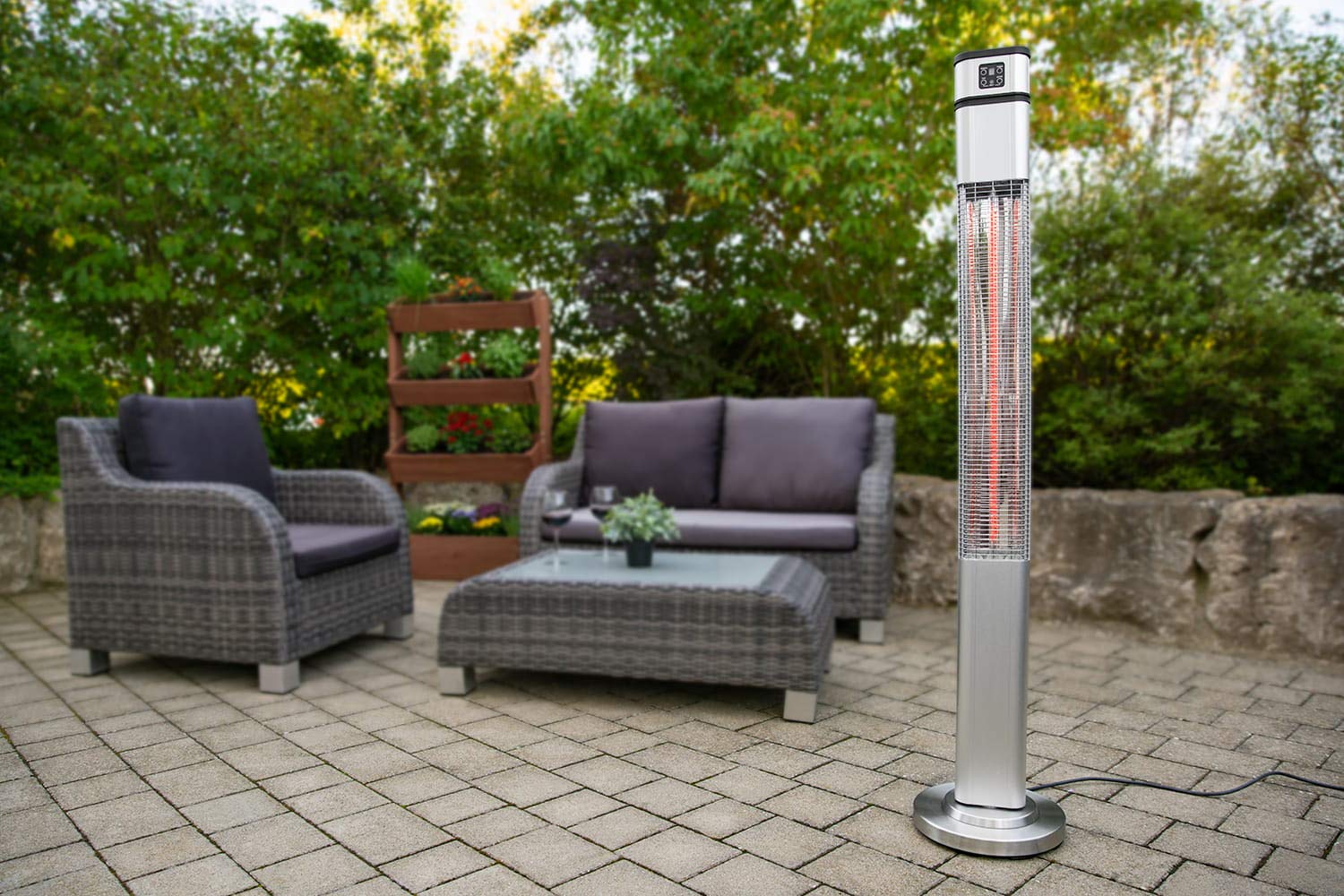 empasa elektrische Heizsäule 'Tower UP' elektrischer Heizer Elektroheizer Infrarot Stand-Heizstrahler Terrassenheizer Terrassenstrahler mit Drehfunktion, Fernbedienung und Abdeckhaube