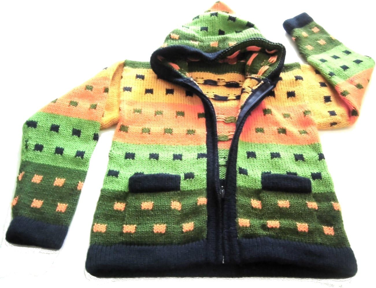 Girls Hooded Alpaca Wool Cardigan Multicolor