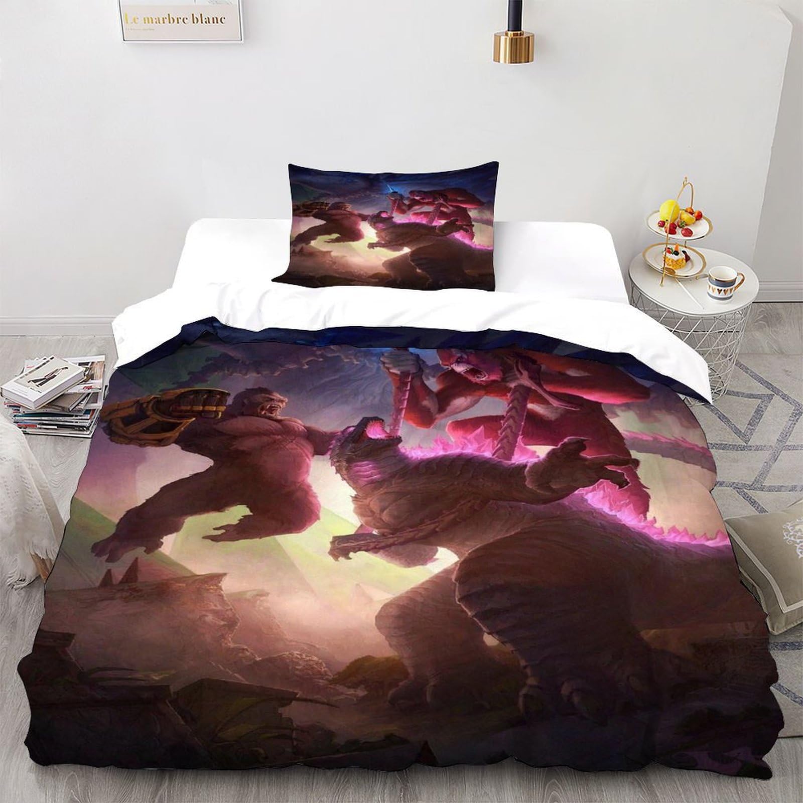 Parure de lit Godzilla Kong housse de couette 135x200 theme animal sauvage motif 3D