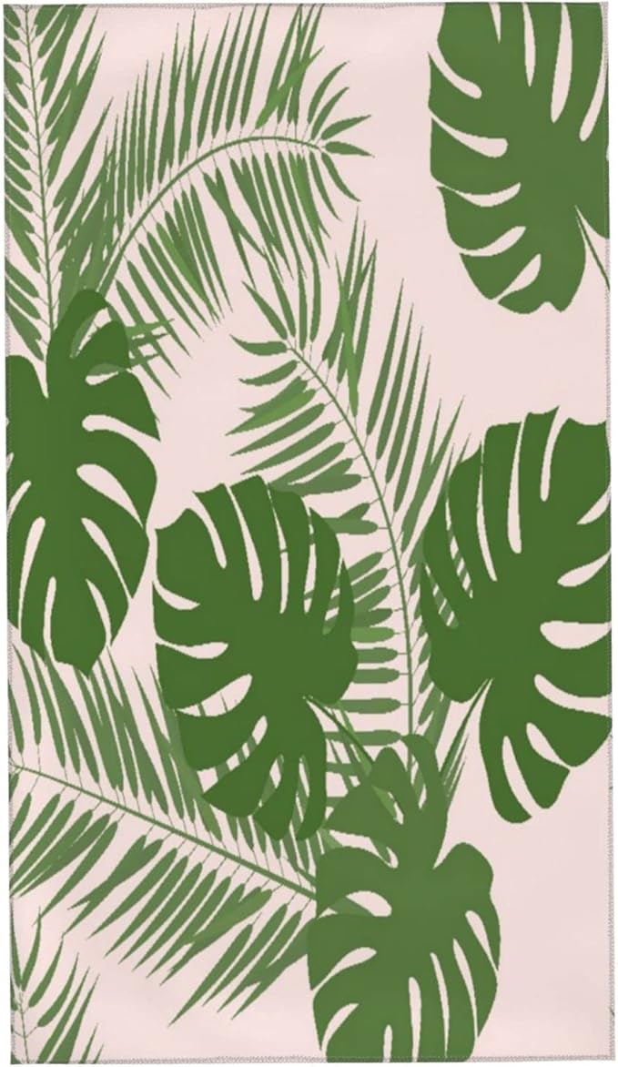 Amazon Wotaka フェイスタオル 2枚セット ヤシの木の葉のエキゾチックなジャングルの構成とモンステラの葉のイラスト 柔らか肌触り おしゃれ ハンドタオル 四季通用 タオル 家庭用 業務用 ホテル スポーツなどに最適 40x70cm フェイスタオル ホーム