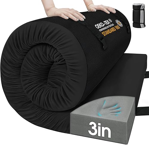 Miniatura 10 de CYMULA Almohadilla de Colchón de Espuma Viscoelástica para Acampar, Almohadilla para Dormir de 3 Pulgadas para Acampar, Base Antideslizante Inferior