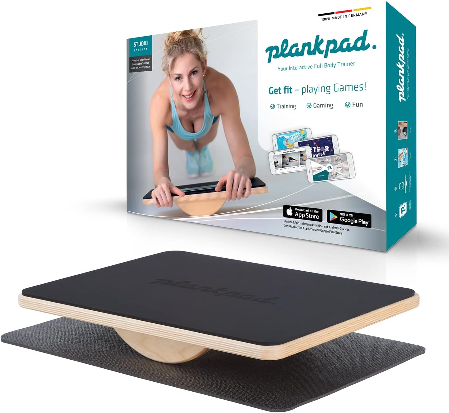 Plankpad STUDIO - Interactive Full Body Trainer & Balance Board - Home Fitness Trainer Made in Germany with Smartphone App with Games & Workouts