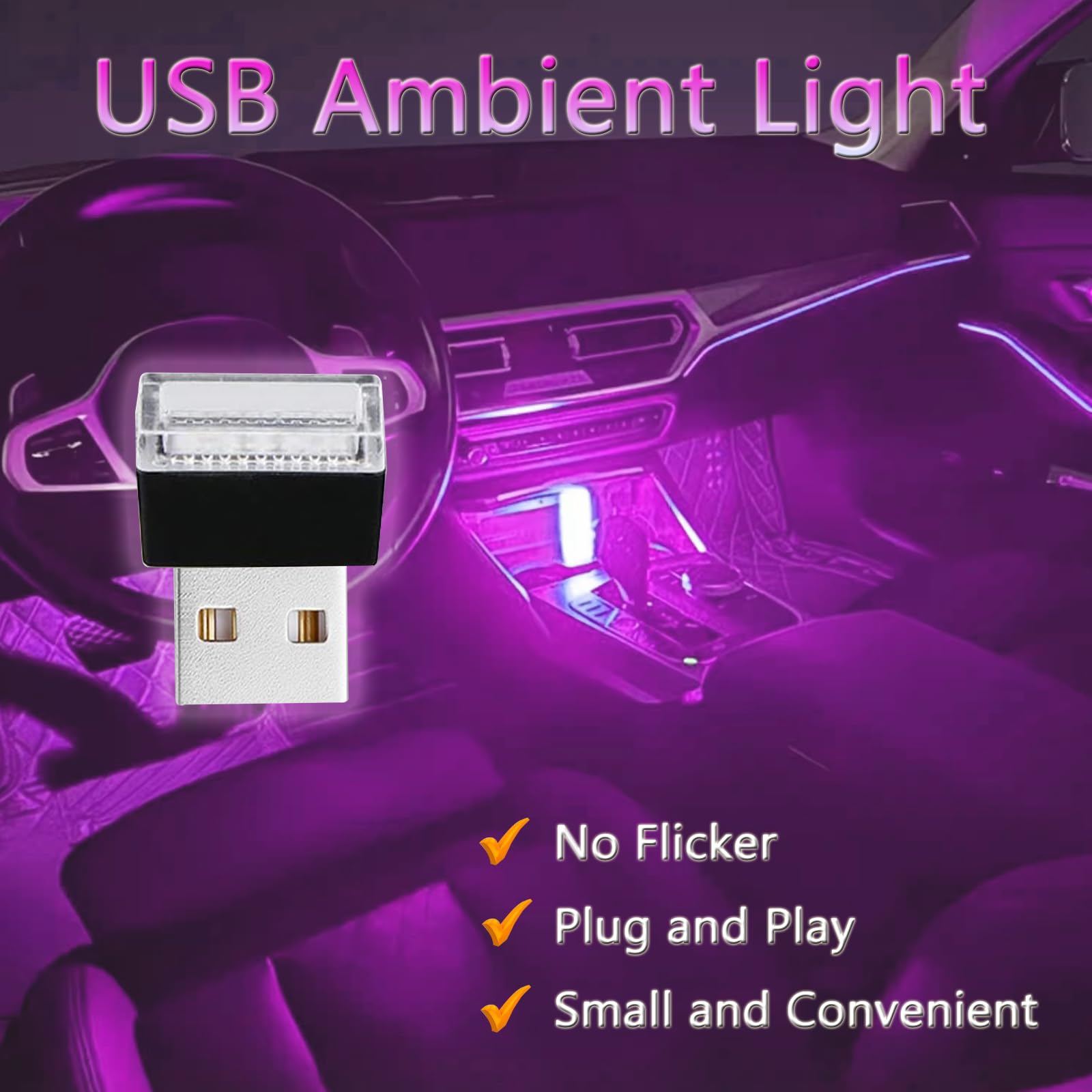 2 Pcs USB LED Car Interior Atmosphere Lamp Night Light Led Decoration Light Ambient Lighting Kit Interior Led — view 2