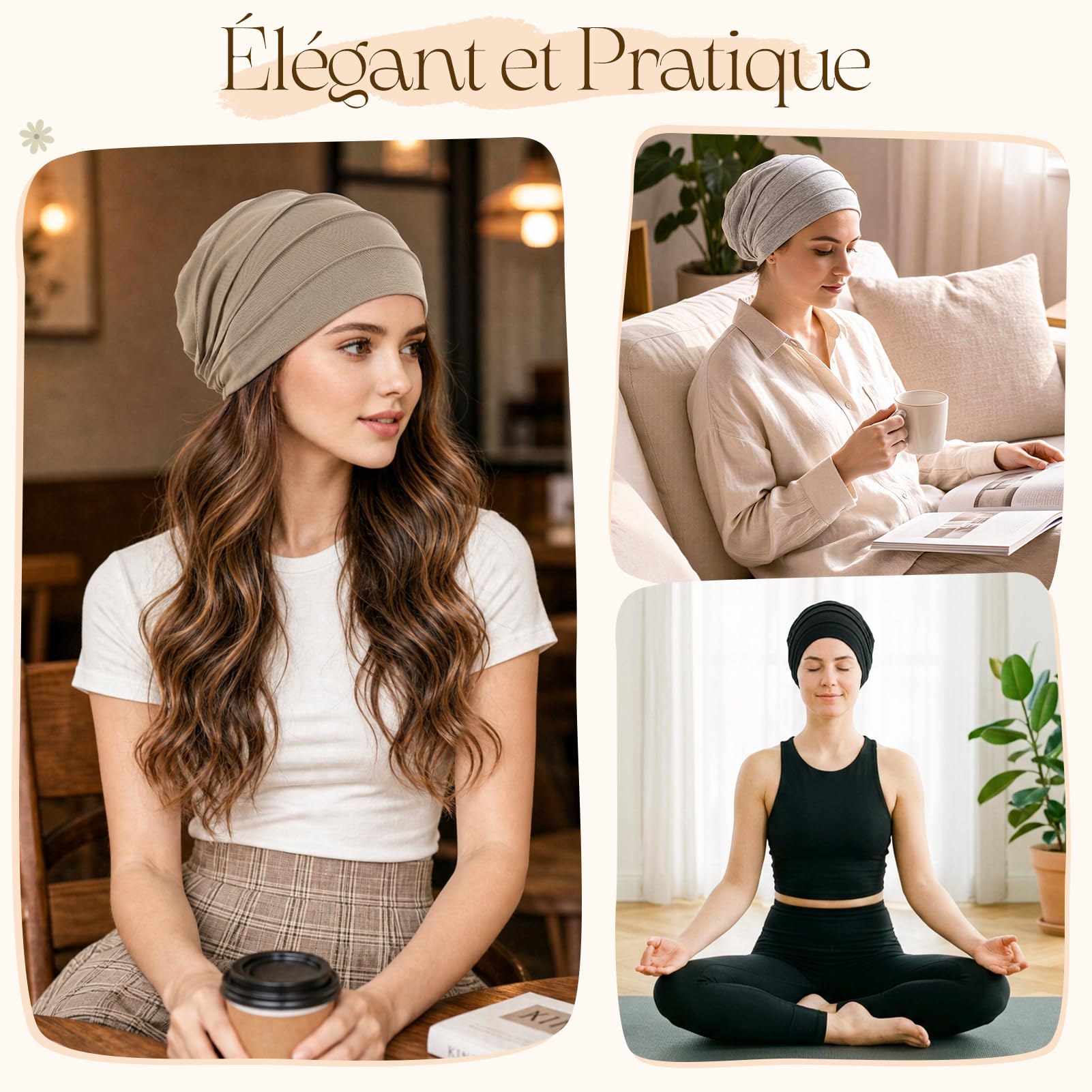 Kiiwah Bonnet Chimio Femme, Élastique Turban avec Doublure en Satin Unisexe Respirant Turban Doux Casquette Chimio Femme Bonnet en Satin de Nuit pour Les Loisirs, Le Sport, Le Travail