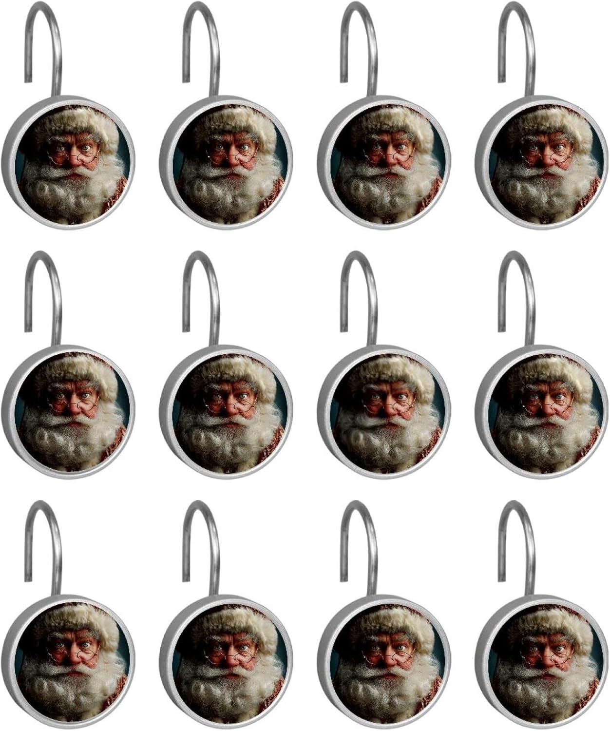 12PCS Christmas Santa Claus (1) Shower Curtain Hooks Metal Rust Resistant Decorative Shower Curtain Hooks Bathroom Decorations