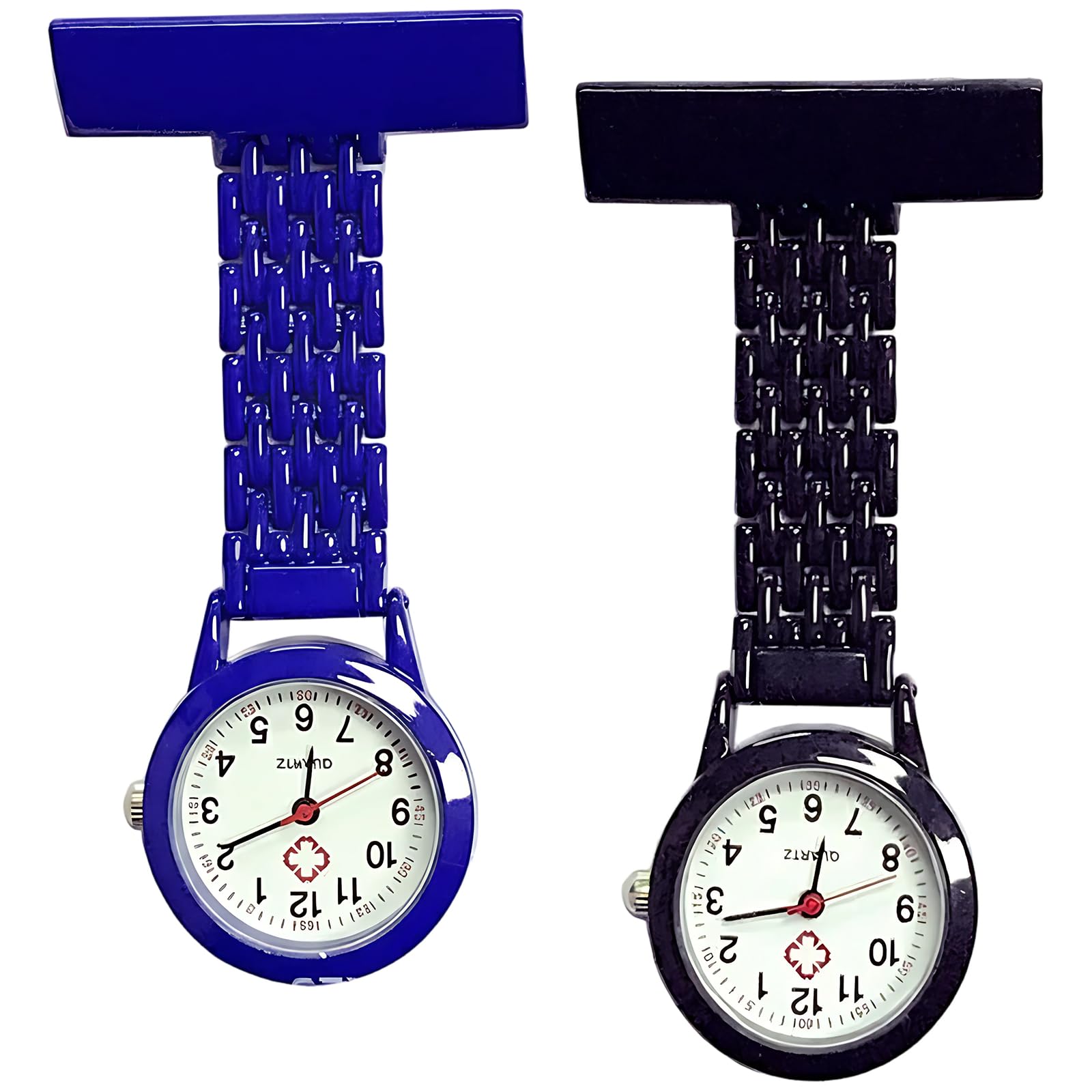 2 Pcs Fob Watches for Nurses, Nurses Fob Watch with Pin Attachments, Nurse Accessories for Women Men, Clip-on Hanging Nursing Watch Pocket Watches for Nurse Doctor (Navy Blue, Black)