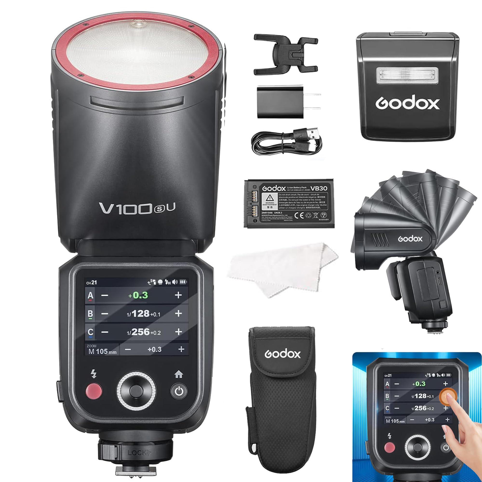 Godox V100-S Camera Flash for Sony,100Ws TTL Round Head Speedlite,400-Full-Power-Flashes,Touch Screen 2.4G Wireless X System for A77II,A99,A77,