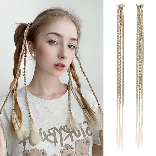 REECHO Clip in Braids, 6 PCS Braid Hair Extensions Clip in Baby Braids, 3 Braids on One Clip 6 Braids Total, 22" Long Natural Soft Synthetic Hairpieces (Dark Blonde with Light Ends) - Dark Blonde with Light Ends