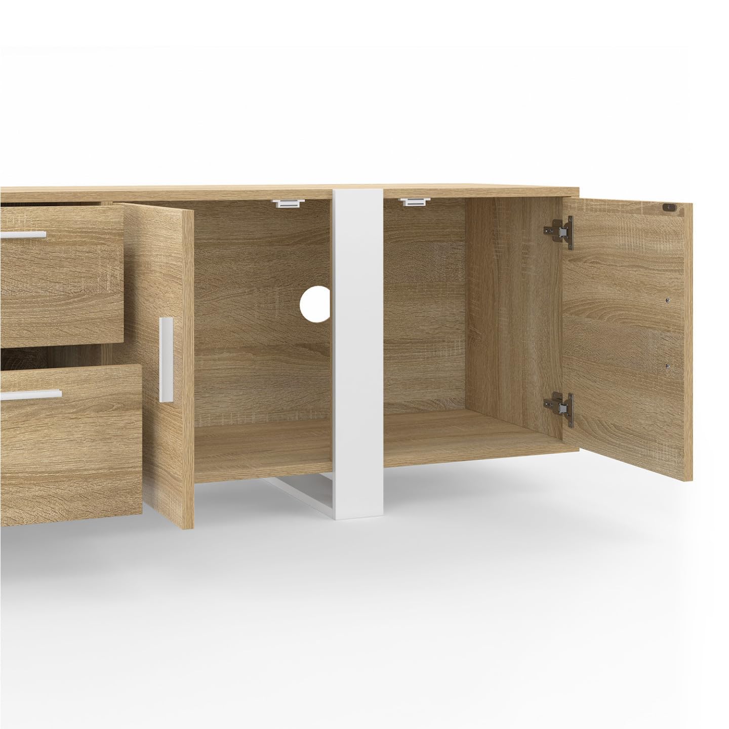IDMarket - Meuble TV 180 cm Phoenix 4 Portes + 2 tiroirs Bois et Blanc