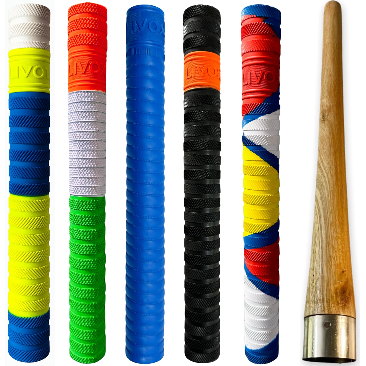 LIVOX® Rubber Cricket Bat Grip Mix Texture Bat Handle Gripper Cricket Accessories for Boys Cricket Bat Gripper, Multicolor, Pack of 6