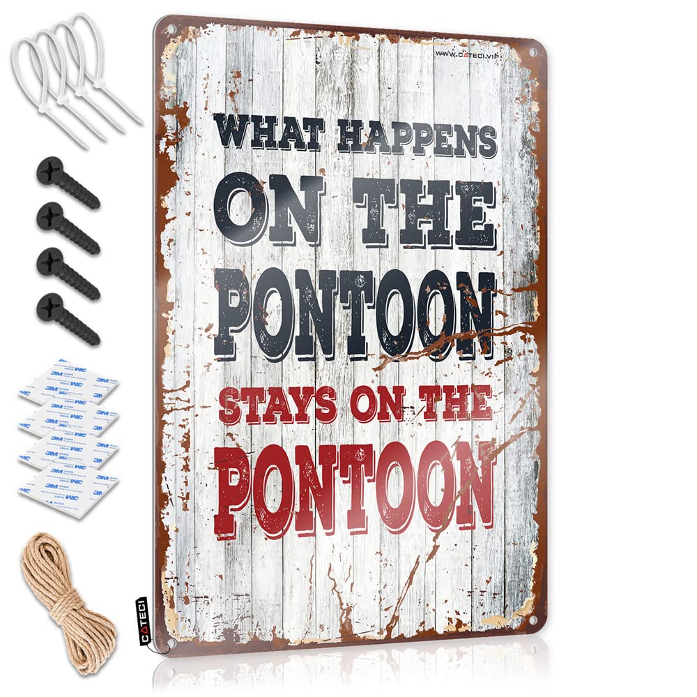 ZTBBDNQHA Vintage Metal Signs Funny What Happens On The Pontoon Stays On The Sign Man Cave Funny Signs Man Cabe Decor(30X40CM)