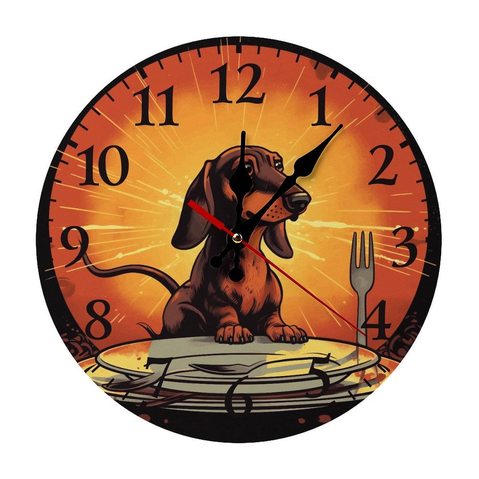 QMNLKH Dachshund Wall Clock for Home, Battery Operated Clock for Hotel, Round Wall Clock with Arabic Numerals Black, Easy to Read, Non-Ticking Clocks for Living Room 30 * 30cm
