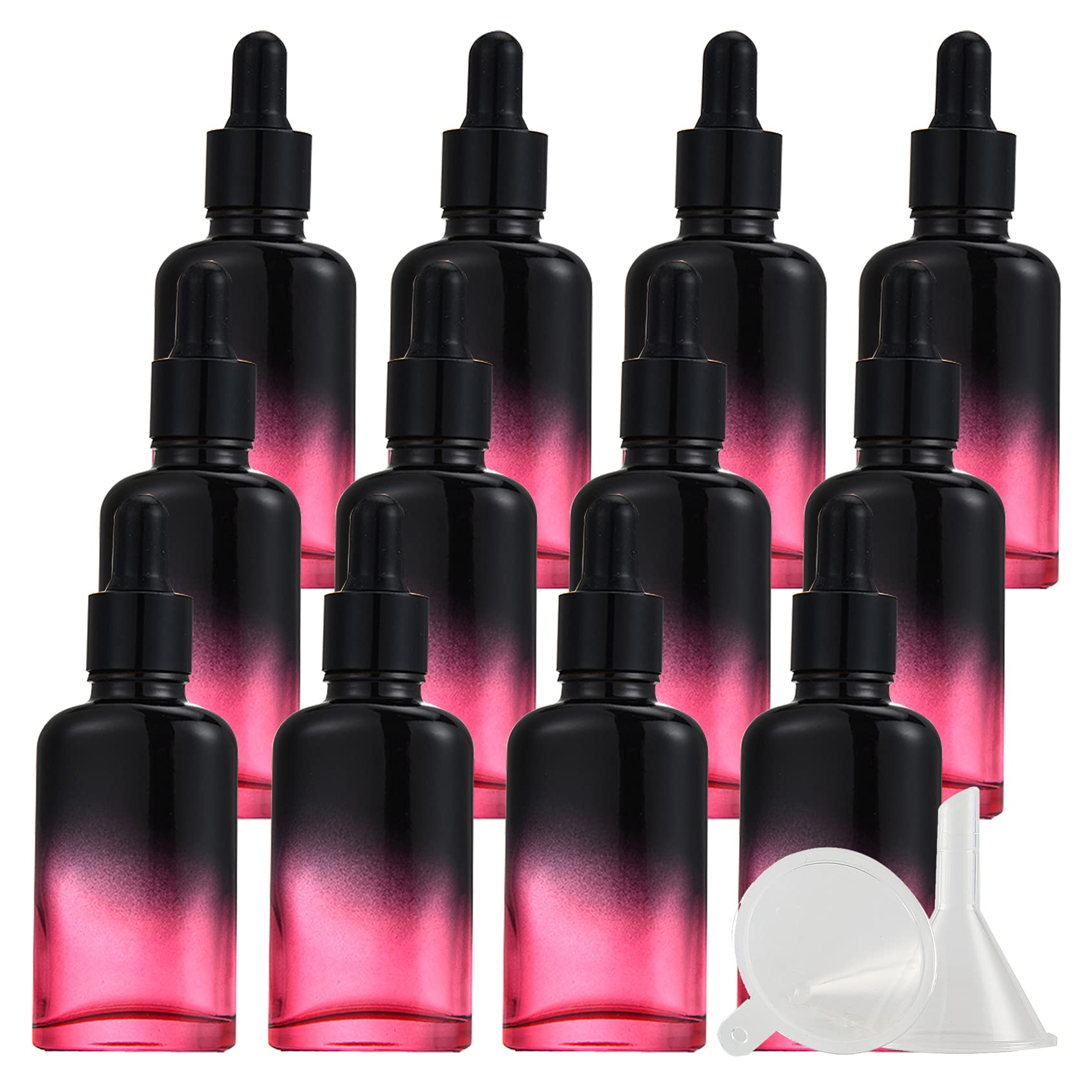 12 Stück 30 ml Leere Schwarz Rot Farbverlauf Oval Pipettenflasche mit Schwarz Pipettenring, Glasflasche Glaspipette Tropfpipetten für Ätherische Öle Aromatherapie