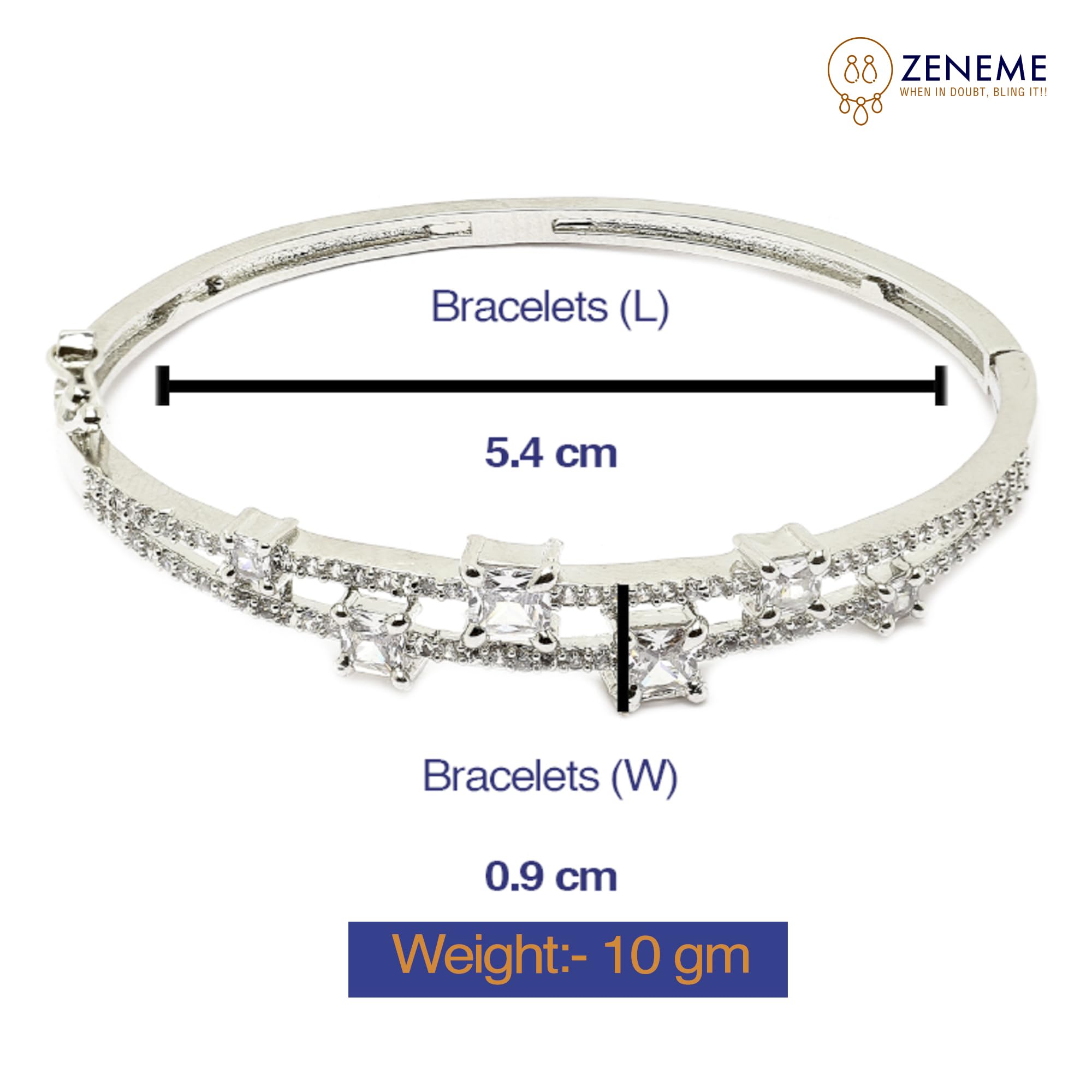 Rhodium-Plated American Diamond Flower Kada Bracelet