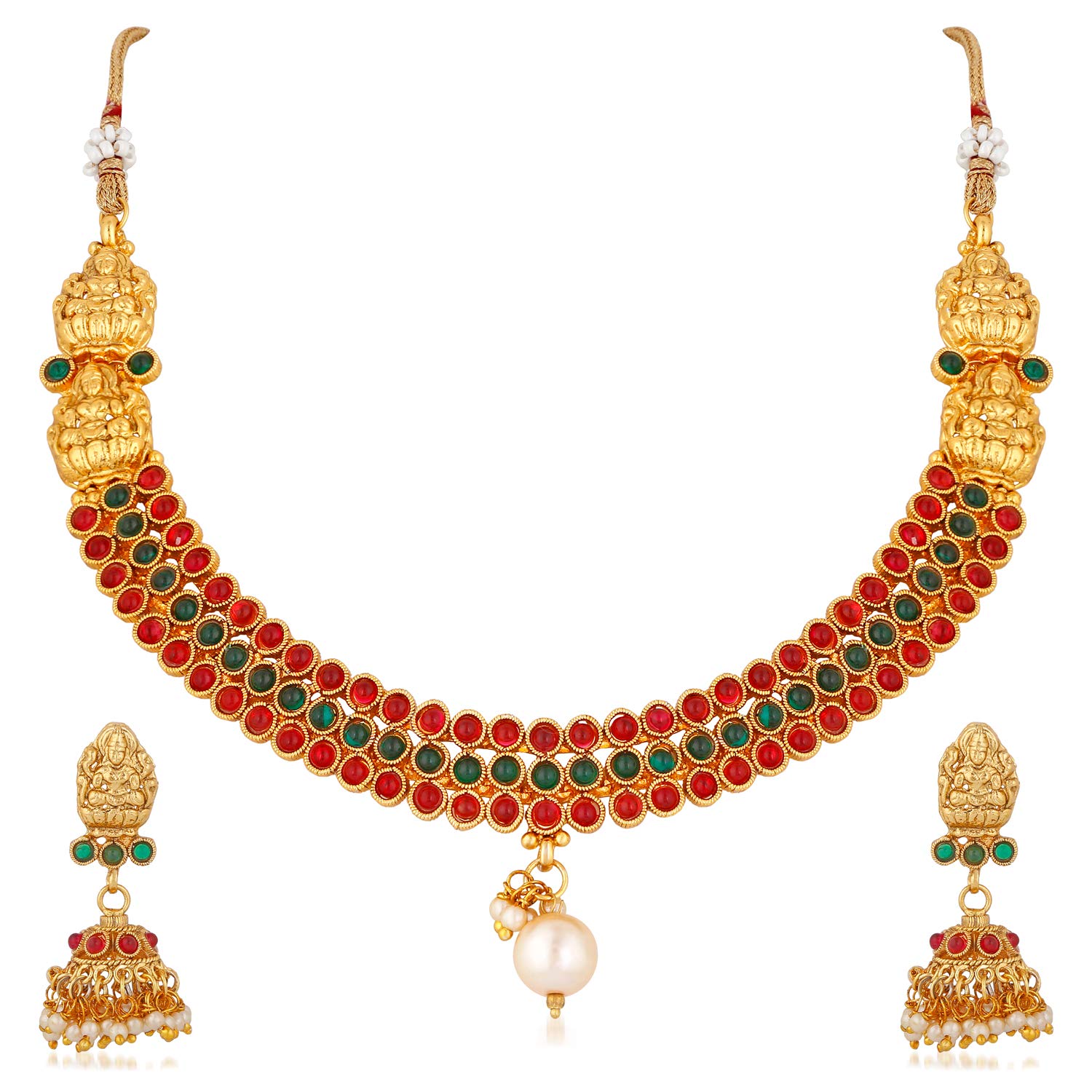Apara Multicolour Hasli Temple Jewellery Copper Stylish Necklace Set for Women