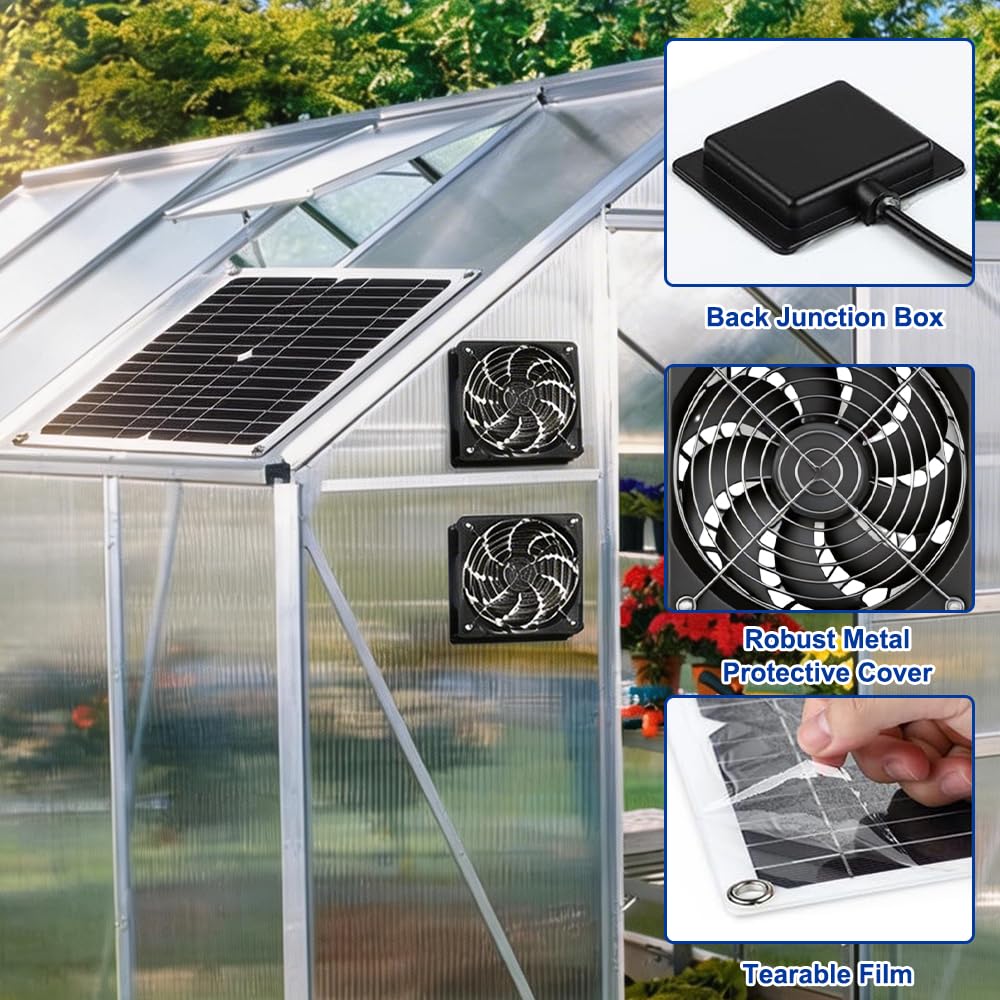 Solar Ventilator, Afenau 2 Stück 12W Solarventilator, IP65 Wetterfest Solarlüfter, Ventilators Solar, Ventilators mit Solars für Gewächshaus Schuppen Haustierhaus Hühnerstall Belüftung
