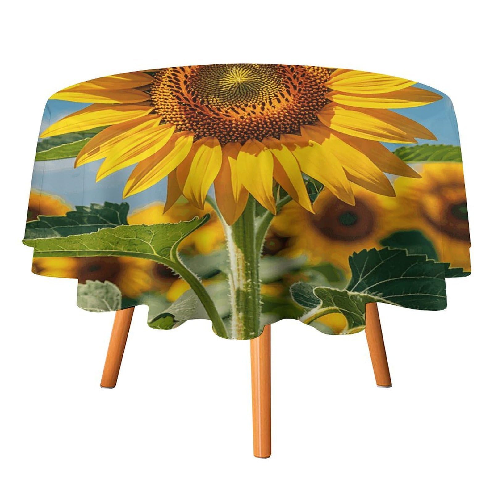 SMAZDFXX Sunflower Blooming Flowers Plants Tablecloth for Restaurant, Round Polyester Table Cover 70x70in for Party