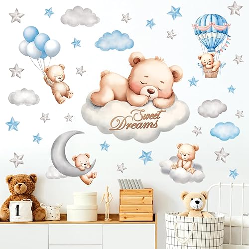 Miniatura 3 de DECOWALL SG2-2407 Pegatinas de pared con diseño de oso de sueño dulce, calcomanías para decoración de habitación de bebé, cuarto de bebé, niño,