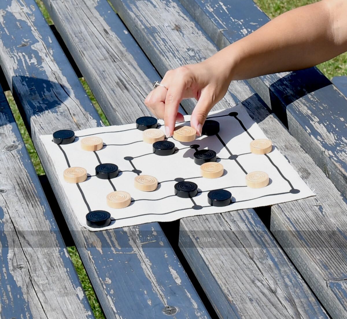 Medieval Nine Mens Morris (Cloth Board Game in Box) | Board Game with Wooden Pieces and cloth board - Medieval Games - Historical 2 player Game