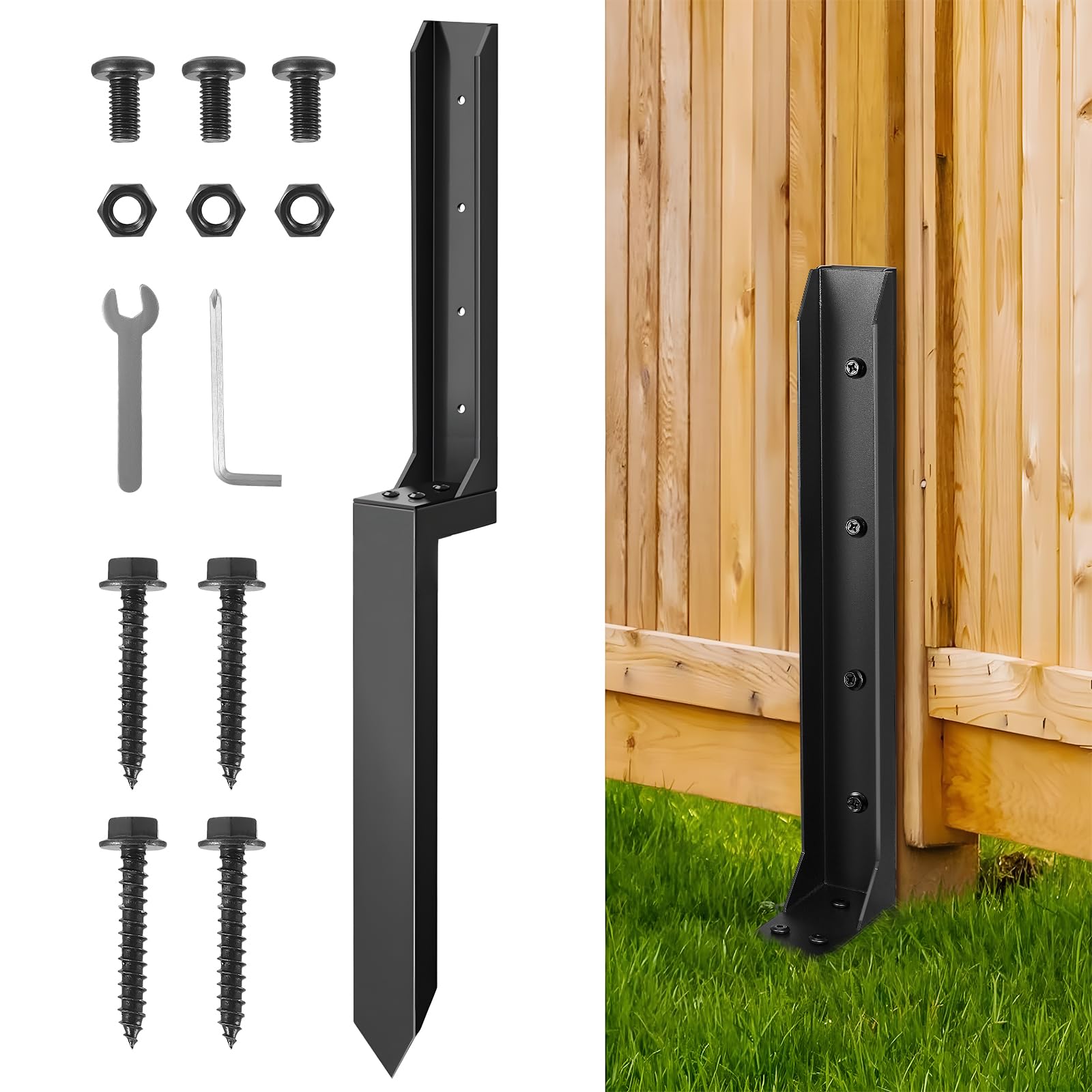 Heavy Duty Fence Post Repair Kit, Steel Fence Post Anchor Ground Spike,Fence Post Support Stake for Repairing Damaged Fence Gate Posts Sign Posts or Mailbox — view 9