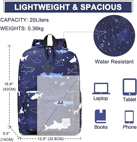 Miniatura 2 de VASCHY - Mochila ligera resistente al agua, mochila casual para hombres y niños, tiburón