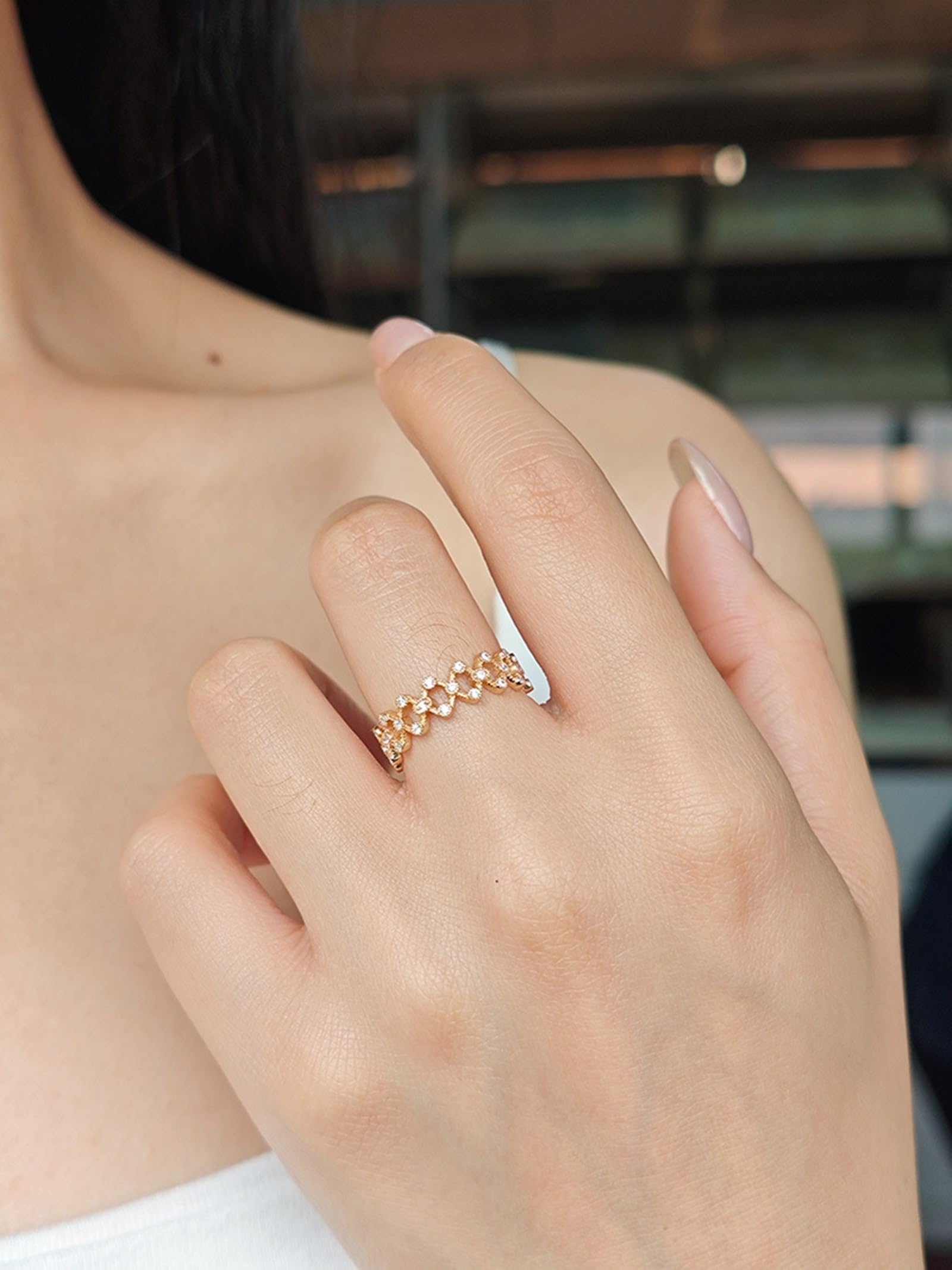 Anillo de boda de oro amarillo de 9 K/14 K/18 K con moissanita, anillo solitario hueco vintage