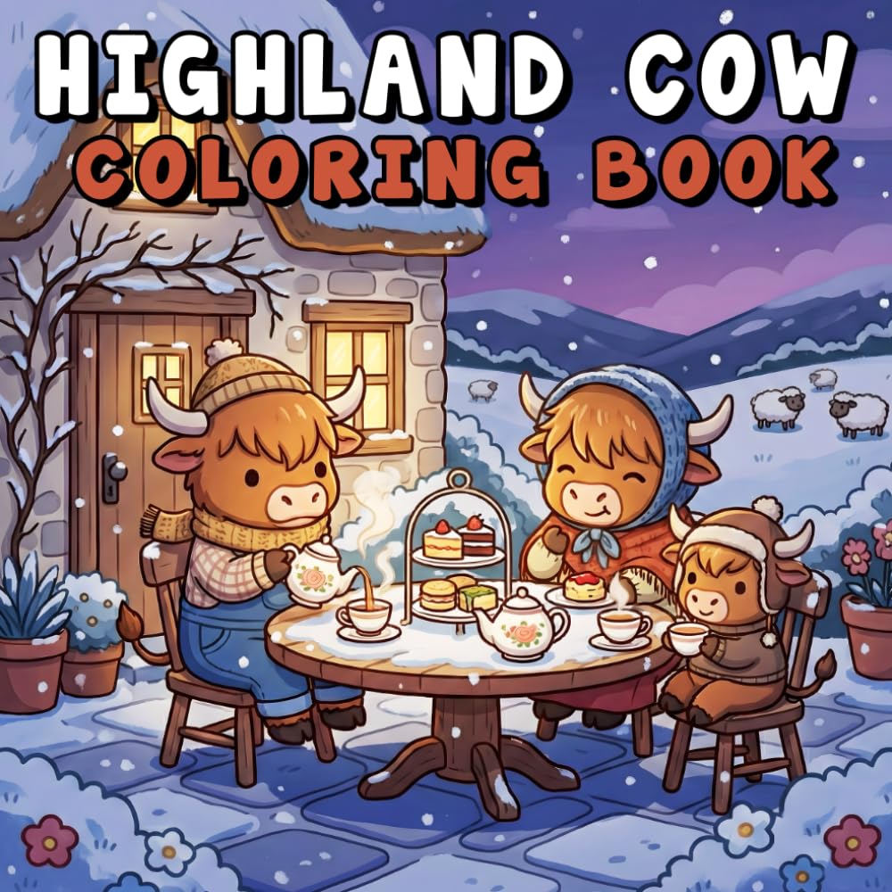 Highland Cow Coloring Book: 50+ Gorgeous Scottish Cows Coloring Pages for Stress Relief – Simple and Enjoyable Designs for Teens and Adults