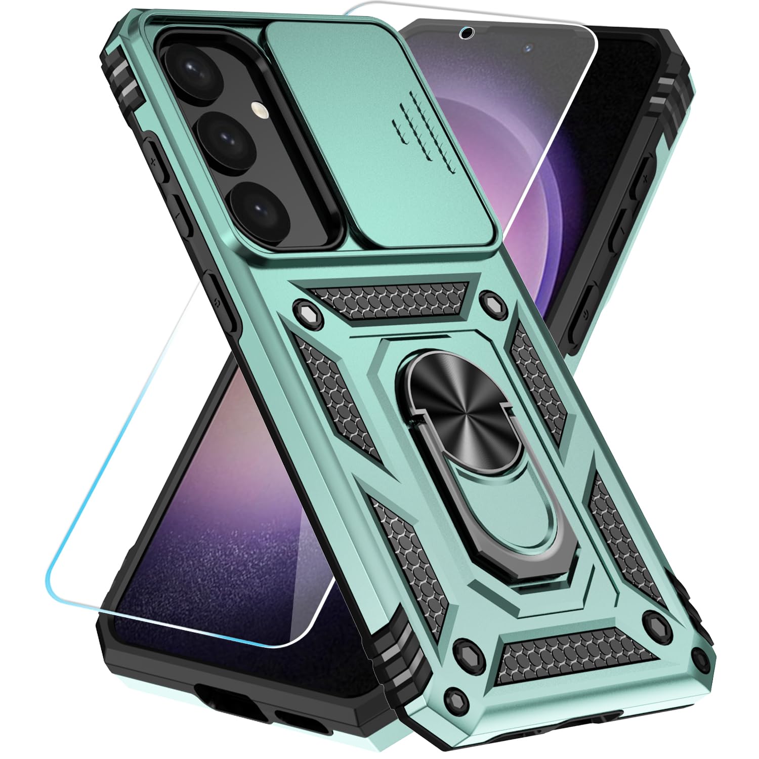 SunStory Phone Case for Samsung Galaxy S24 / S25 Case with HD Screen Protector & Kickstand & Slide Camera Cover,Phone Case for S24 / S25 6.2", Green