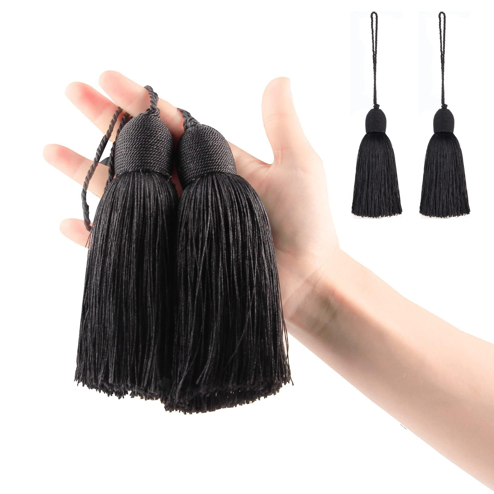 Fenghuangwu Tassel Charms polyester Key Tassels with Loop,DIY Handmade Craft Accessories of Home and Furniture Decoration 4pcs (Black)