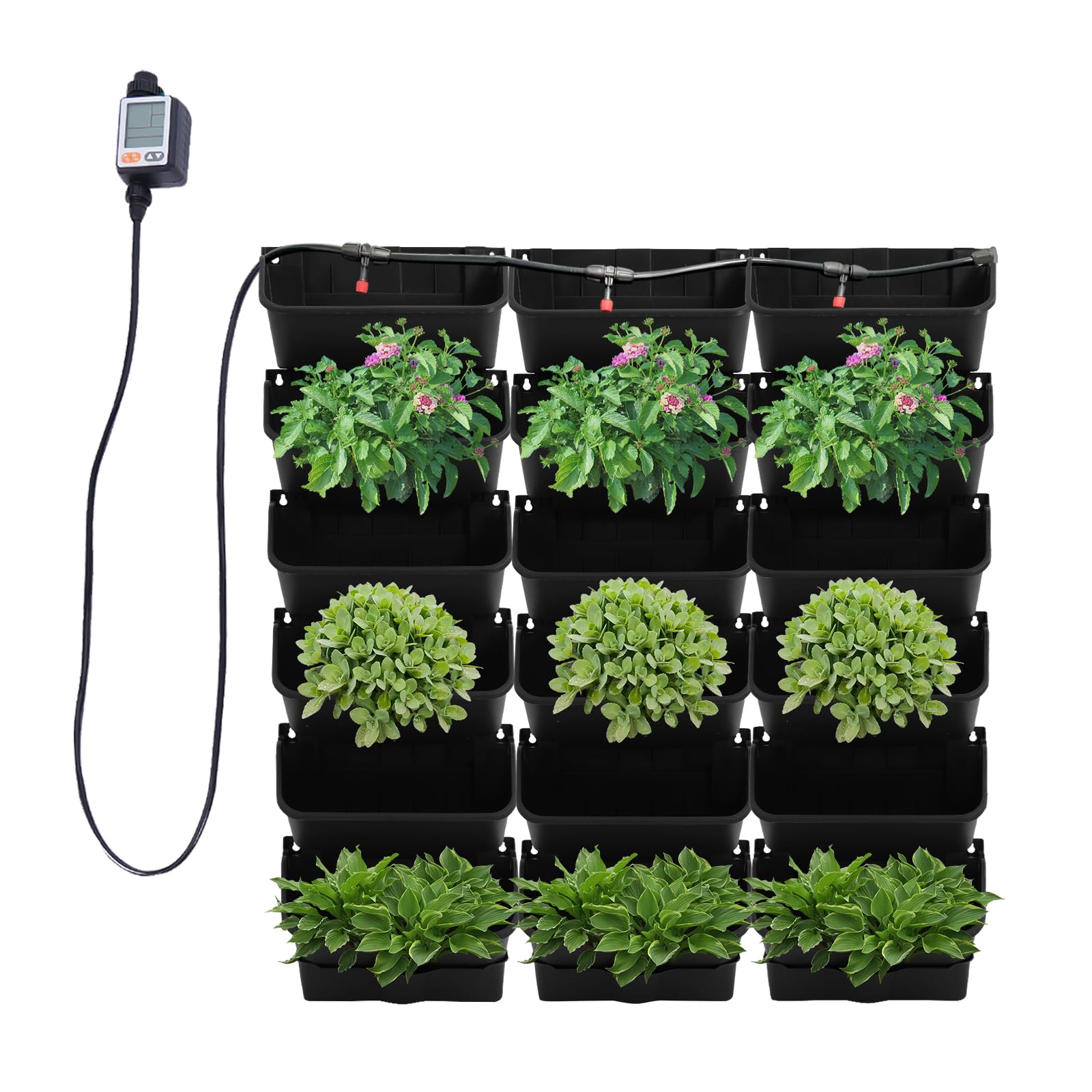 MhdunueSK Self Watering Wall Planter with 18 Pots, Self-Watering Wall-Mounted Planter, Vertical Wall Planter, Vertical Garden Planter for Indoor Plants (Black)