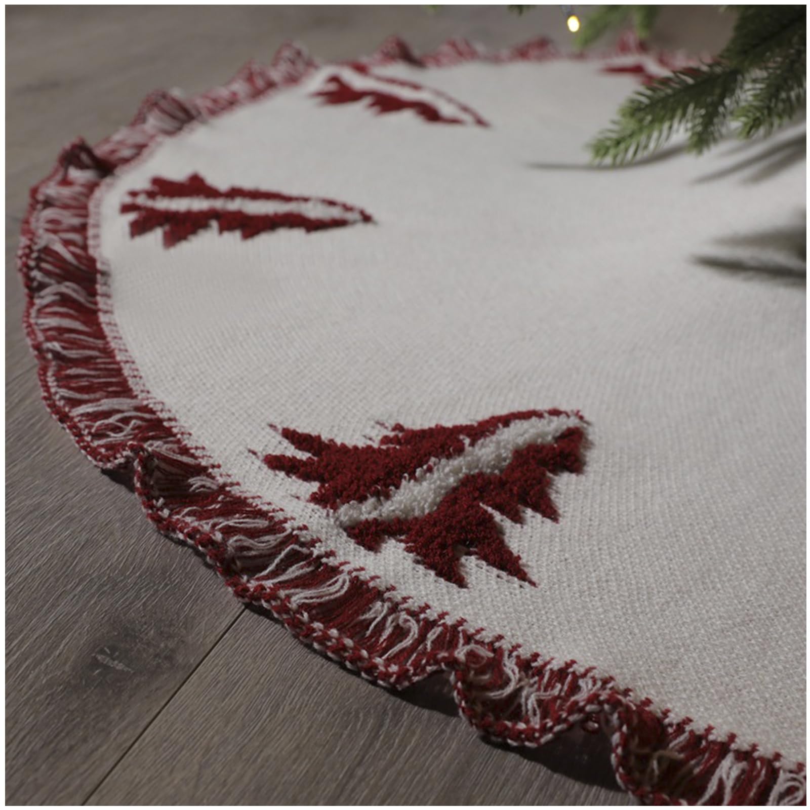 Gonna per Albero di Natale Maglia Bianca 122 cm, Tappeto per Albero Rotonda con Nappa,Motivi 3D per Alberi di Natale, Grande Copri Piedi Albero Natale per Natale Capodanno Festa in Casa