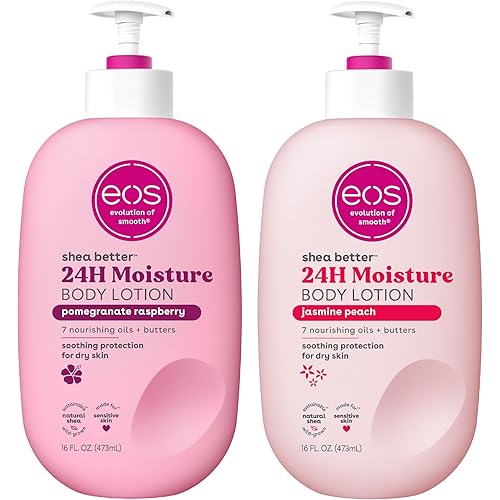 eos Shea Better Body Lotion Set- Jasmine Peach & Pomegranate Raspberry, 16 fl oz, 2-Pack