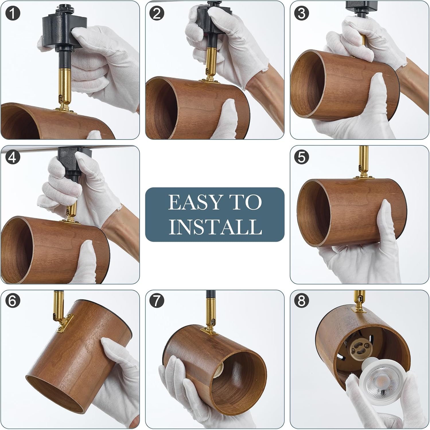Modern H Type Track Lighting Black & Walnut Wood - Pack of 3