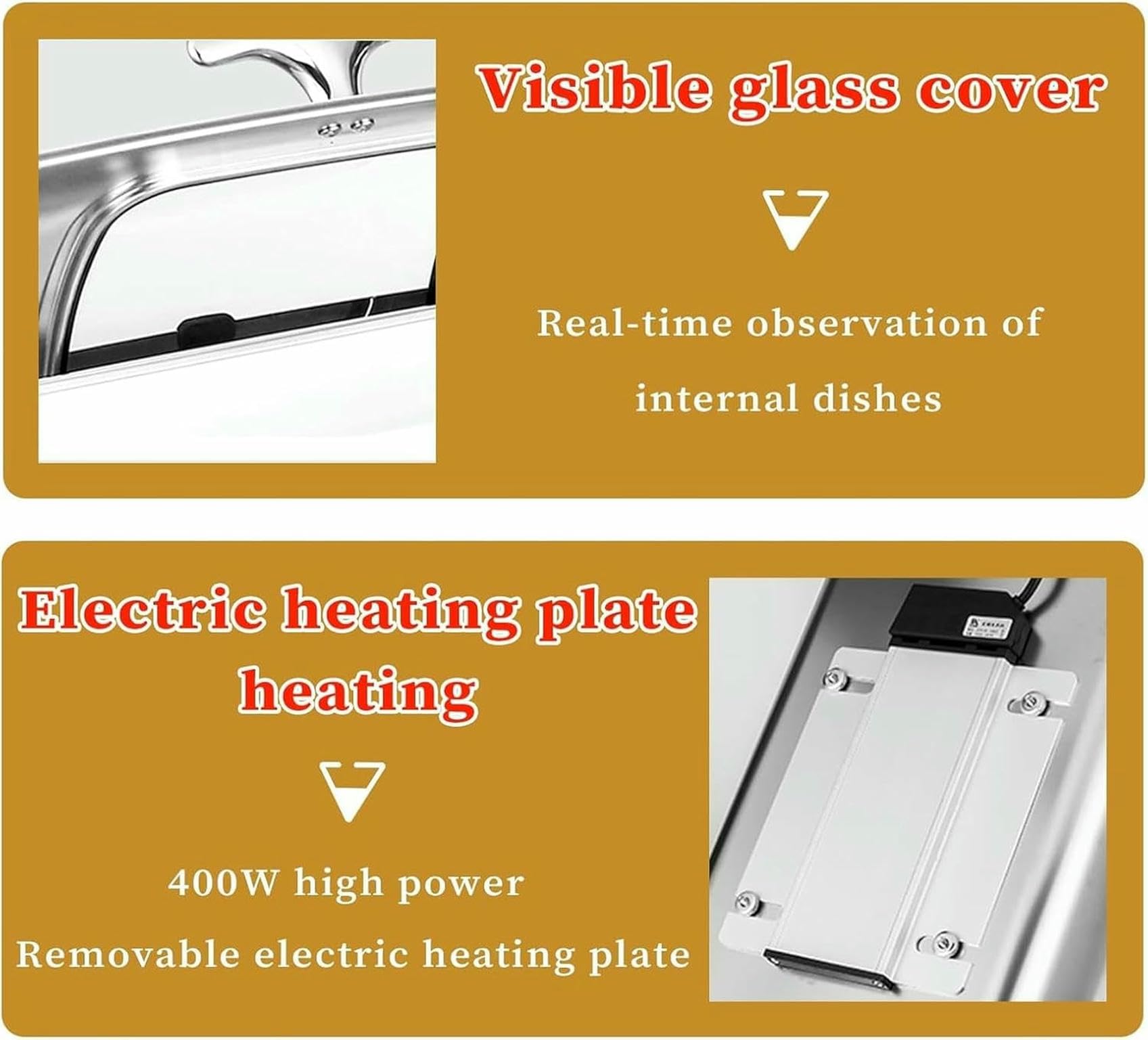 TBLOTYD Buffet Heater for Hot Pot, 13L Rectangular Buffet Server, Beetle Heater for Catering, Visible Glass Lid, Adjustable Temperature from 35 to 85 ° ~/,C